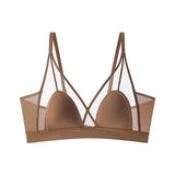 Bonnyshow French Triangular Bras Sexy Gauze Bra No Steel Ring Ultra Thin Lingerie Deep V Breathable Wireless Summer Brassiere For Women