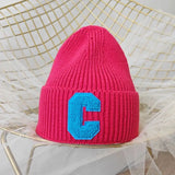 Bonnyshow Unisex Winter Knitted Hat Big C Letter Simple Beanie Cap Korean Version Skullies Beanies Soft Hip Hop Casual Bonnet Caps