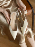 Bonnyshow  French Satin Style Sandals 2025 Spring Women New Baotou Mid Heel Design Luxury Pointed Versatile Single Shoes