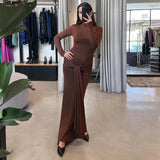 Bonnyshow Women Dresses Autumn Winter New Black Sexy Maxi Dresses Streetwear Fashion Long Sleeves Turtleneck Elegant Female Folds Dresses