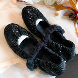 Bonnyshow  Shiny Sequin Ballet Flats Shoes Women Elastic Band Elegant Bling Black Mary Janes Shoes Sping Autumn Party Club Loafers 2025
