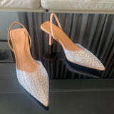 Bonnyshow  Fashion Summer Women High Heels Pearl Decoration Slingback Woman Pumps Pointed Toe High Heels Sandals Elegant Woman Shoes