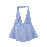 Bonnyshow  women's vest top with bow decoration hanging neck collar and backless suspender style summer new vest top