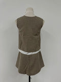 Bonnyshow  Coffee Linen Skirt Set Sleeveless Top Vest Short Skirts Summer New Fashion High End Casual Commuting Two Piece Set Women Outfits
