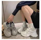 Bonnyshow  Spring Autumn New Women's Mesh Shoes Breathable thick soled non slip footwear Fashion white sneakers casual comfort ladies shoes