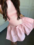 Bonnyshow  Elegant Sleeveless Bow Pleated Mini Dress For Women Spring 2025 Featuring Hip Hugging Slim Fit Backless Party Vestidos