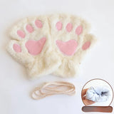 Bonnyshow Cartoon Cute Cat Claw Paw Gloves Women Plush Mittens Warm Soft Plush Short Fingerless Fluffy Bear Cat Gloves Costume Half Finger