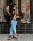 Bonnyshow  Women's Vintage Solid Suede Jacket Coat Turndown Collar Single Breasted Long Sleeve Outerwear Autumn Streetwear Fashion Jackets
