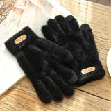 Bonnyshow Knitted Gloves Winter Warm Thick Screen Fur Gloves Solid Mittens for Mobile Phone Tablet Pad Women's Cashmere Wool Glove