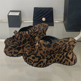 Bonnyshow  Sexy Leopard Print Butterfl-Knot Platform Wedges Women's Slippers Street Style Summer High Heels Banquet Shoes
