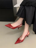 Bonnyshow  High Quality Design Butterfly-knot Women Pumps Pointed Toe Thin Low Heels Wedding Party Mule Shoes