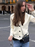 Bonnyshow  Fashion Women's Sleeveless Knit Coats Lady Top With Striped Trim Long Sleeve Button 2025 Spring Summer 2 Pieces Set Women