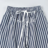 Bonnyshow  Y2k Letter Print Striped Wide Leg Pants Streetwear Baggy Trousers Women Drawstring Pocket Casual Pants Summer Clothing