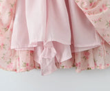 Bonnyshow  Sweet Women Pink Floral Print Mini Dress Sexy Off Shoulder Short Sleeve Elastic Waist Holiday Party Dress Summer Robe