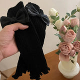 Bonnyshow Women Knitted Bow Tie Fingerless Gloves Lolita Arm Sleeve Y2k Pink Girl Gothic Keep Wamrm Long Gloves Kawaii JK Accessories