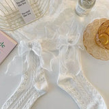 Bonnyshow Mid-tube Solid Lace Bow Ruffle Socks Kawaii Lolita Short Socks Cotton Socks JK Japanese Lacework Stockings Women's Stockings