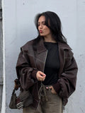 Bonnyshow Vintage Casual Women's Jacket Coat Loose Turndown Collar Short Jackets Women Solid Color Outerwear Autumn New Female Jackets