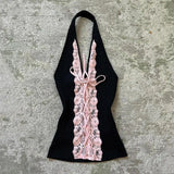 Bonnyshow  Y2k Goth Vintage Fairycore Camis Spice Girls Slim Halter Sling Women Clothing Lace Up Patchwork All-match Exquisite Vest