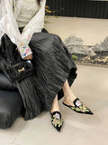 Bonnyshow  Summer New Vintage Baotou Slippers Women's Outer Wear Flat Embroidered Pointed Toe 1 Slip-on Shoes Guofeng Women's Shoes