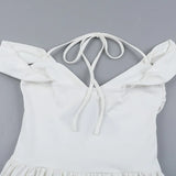 Bonnyshow  White Halter Backless Pleated Evening Party Dress Women 2025 Slim Bodycon Elegant Sexy Dress Mini Summer Dress Vestidos