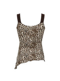 Bonnyshow Contrast Patchwork Leopard Print Slim Asymmetrical Tank Vest Female V Neck Y2K Summer Camisole Tops