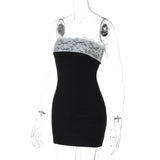 Bonnyshow  Elegant Sleeveless Lace Slim Fit Strapless Dresses Fashionable Black White Patchwork Dress 2025 Summer Party Women's Long Robe