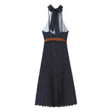 Bonnyshow  Polka Dot Halter Long Dress Women Elegant Sleeveless Backless Lace Up High Wasit Slim Vestido 2025 New Summer Fashion Lady Robes