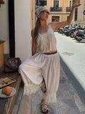Bonnyshow  Elegant Lace Patchwork Sleeveless Pants Set 2025 New Lady Stylish Holiday Sleeveless Vest Suit Trendy Wide Leg Lounge Outfits