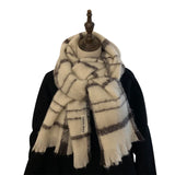 Bonnyshow Women Plaid Scarf for Winter Warm Mohair Thickened Muffler Korean   Tassel Check Shawl Neck Warmer Couple Long Scarf Women Men