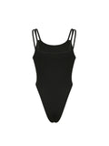 Bonnyshow Front Cut Out Skinny Sexy Black Slip Bodysuit Women Rave Baddie Outfits