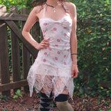 Bonnyshow  Flower Dress 2025 Summer New Product Sexy V-neck Lace Girl Sensation Pure Desire Style Short Skirt