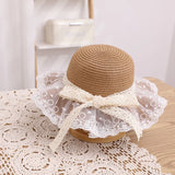 Bonnyshow Baby Girls Straw Hat And Shoulder Bag Set Summer Fashion Beach Bucket Cap Parent-Child Wide Brim Lace Holiday Beach Sun Hats