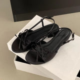 Bonnyshow  Fashion Bowknot Hollow Low Heel Sandals Women Summer Sexy Open Toe Elegant Dress Pumps Luxury Designer Brand Shoes for Ladies