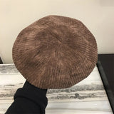 Bonnyshow Hat Beanie Cap Show Face Small Corduroy Beret women's Fashion Painter Hat Retro Autumn Winter Octagonal Hats