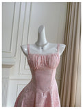Bonnyshow  Elegant Pink Floral Midi Dress For Women Sleeveless A Line Romantic And Chic Simple And Stylish TH9794