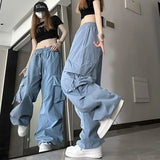 Bonnyshow Hip Hop Y2K Cargo Pants Women Streetwear Harajuku Big Pockets Casual Trousers Korean Loose High Waist Design Solid Pants Z