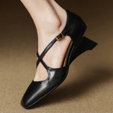Bonnyshow  Women's genuine leather narrow band cross strap 5cm high heel sandals elegant ladies daily slim dress heeled shoes for woman hot