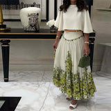 Bonnyshow  Sexy Halter Top Shirt Printed Skirt Set Women Retro Casual Loose Shirt High Waist 2 Piece Sets Female 2025 Chic Street Holiday