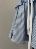 Bonnyshow  Loose Casual Blouse Stripe Shirts Mini Skirt 2 Pieces Sets Women Suit Spring Summer High Waist Short Skirt Set