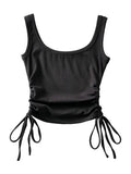 Bonnyshow New Arrival Girls Casual Solid Colour Two Side Drawstring Vest Folds Shirring Sexy Tank&Camis