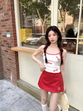 Bonnyshow  Embroidery Design Of Hot Girl Bag Hip Skirt Letter Print Casual Tennis Shorts Skirt Black High-Waist A-Line Sports Sweat Skirts