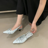 Bonnyshow  Luxury Crystal Buckle Kitten Heel Design Brand Pumps Women Fashion Pointed Toe Narrow Band Dress Shoe Elegant Wedding Bride Shoe