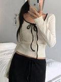 Bonnyshow Women T-shirt Autumn Fashion New Streetwear Bandage Long Sleeves Polka Dot Print O-Neck Tees Lady Versatile Casual Slim T-shirt