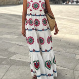 Bonnyshow Bohemian Flower Women's Dresses Elegant Printed Sleeveless Long Dresses Fashion Casual Loose Maxi Dress Ladies Beach Dress