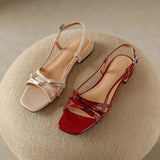 Bonnyshow  Summer Gladiator Women Sandals Casual Open Toe Red Patent Leather Shoes Ladies Elegant Flats Sandalias