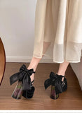 Bonnyshow  New Spring Waterproof Table Thick Heel Mary Jane Bow Height Increase Lo Platform Shoes for Women High Heels Women's Pumps