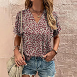 Bonnyshow V-neck Printed Women's T-shirt Casual Tops Floral Cheap Blouse Summer Fashion Ladies Clothes Female Oversized Short Sleeve Tees