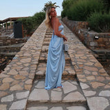Bonnyshow  Sexy Satin Hollow Out Long Dress Women Sleeveless Backless Slit A-line Dresses 2025 NEW Summer Lady Holiday Vacation Robes