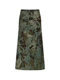 Bonnyshow Forest Green Y2K Aesthetic Plant And Flower Print Long Skirts Womens Elegant Vintage Clothing