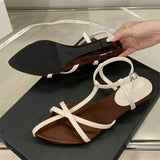 Bonnyshow  Fashion Summer Buckle Strap Woman Sandals Design Style Narrow Band Ladies Shoes Elegant Low Heels Dress Zapatos De Mujer
